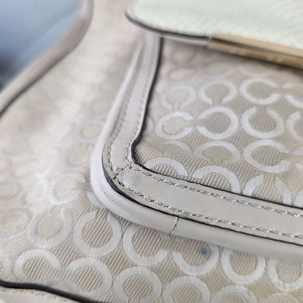 COACH Madison Op Art Pearl Signature Tan Khaki Canvas Hobo Shoulder Bag Purse - Picture 13 of 16